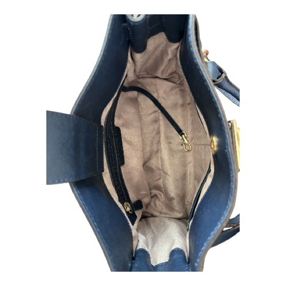 MICHAEL KORS HAMILTON NAVY BLUE GOLD SAFFIANO LEATHER SATCHEL BAG - Picture 10 of 13